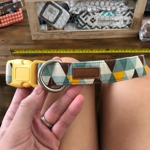 Large Dog Collar Teal, Yellow, Brown, Wt Triangles